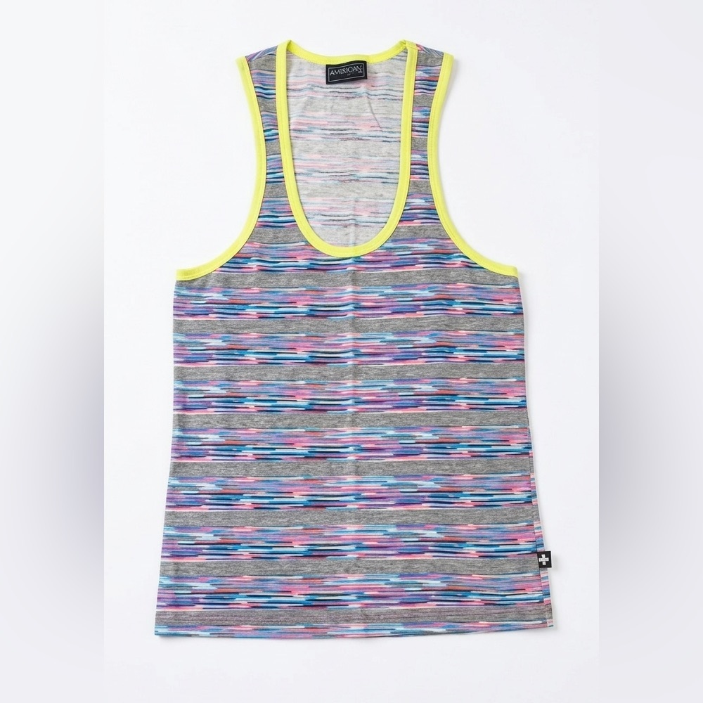 Andrew Christian Multicolor Striped Tank with Neon Yellow Trim